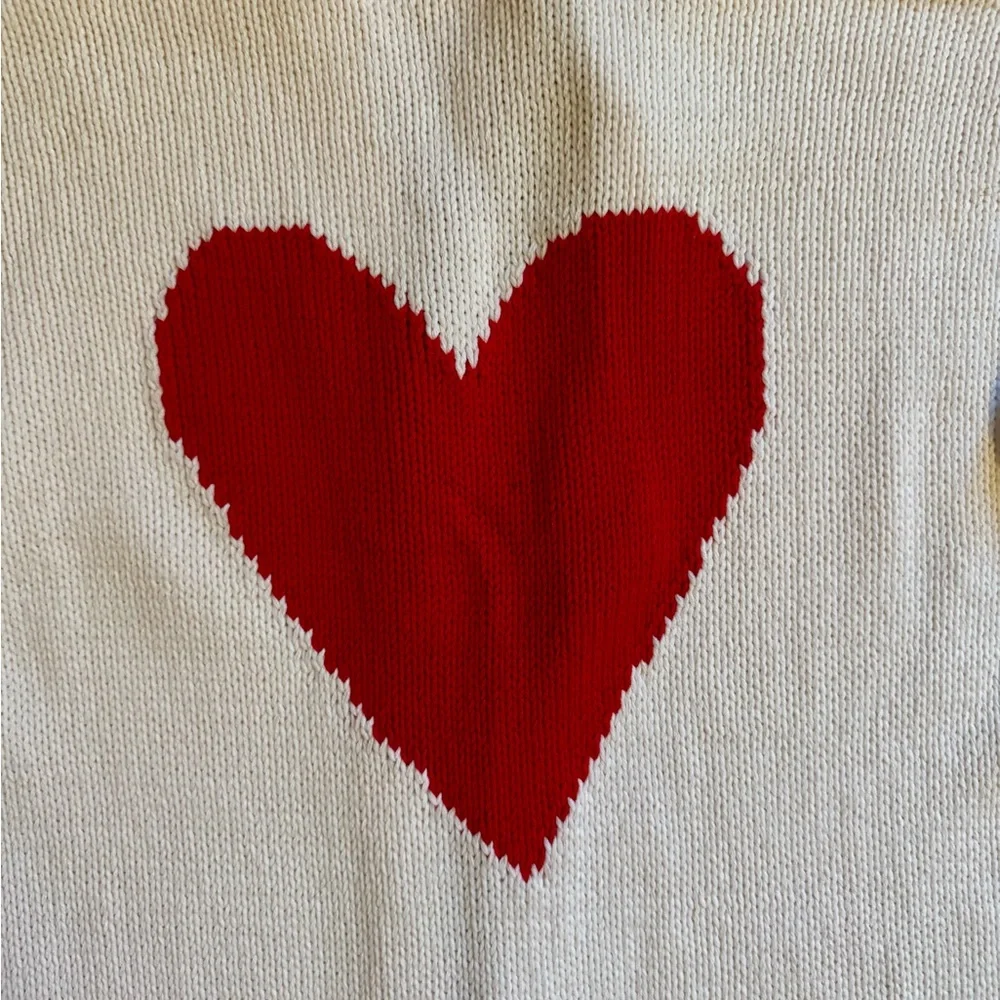 LOFT Cream Cardigan with Red Heart on Back Medium NWOT - Picture 5 of 7